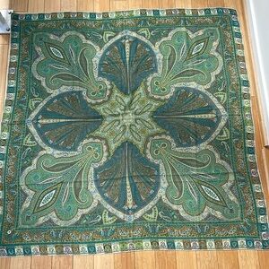 LORO PIANA Cashmere & Silk Paisley Shawl Scarf green blue Large